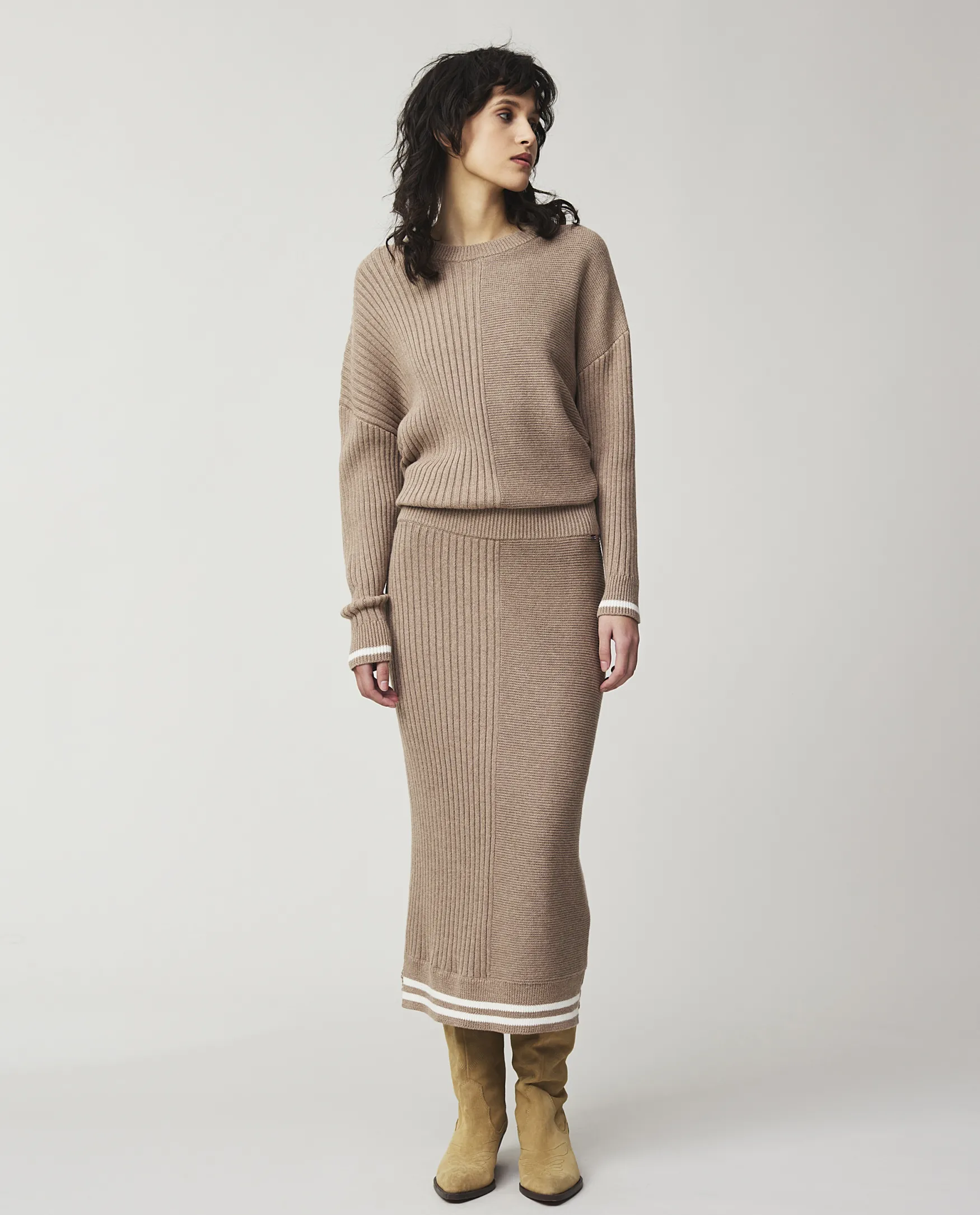 Fashion Lexington Company Agnes organic cotton/cashmere knitted skirt, beige/white