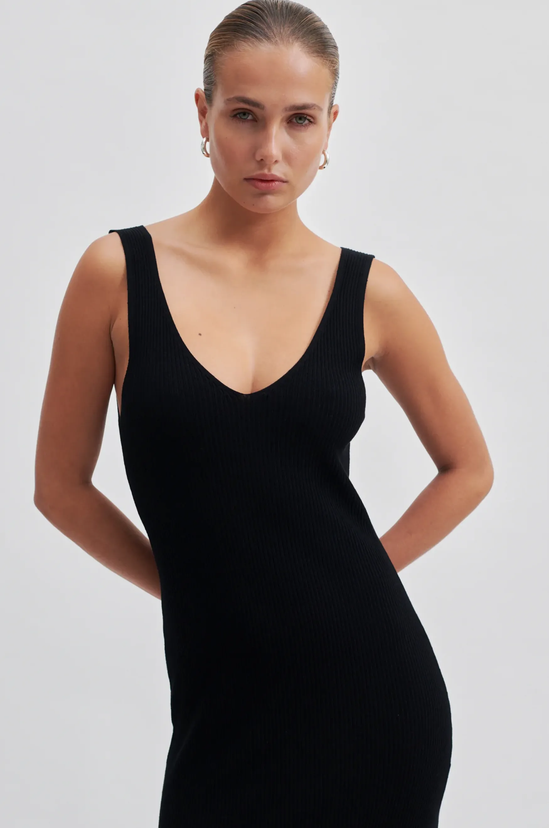Clearance Second Female Como knit long dress, black