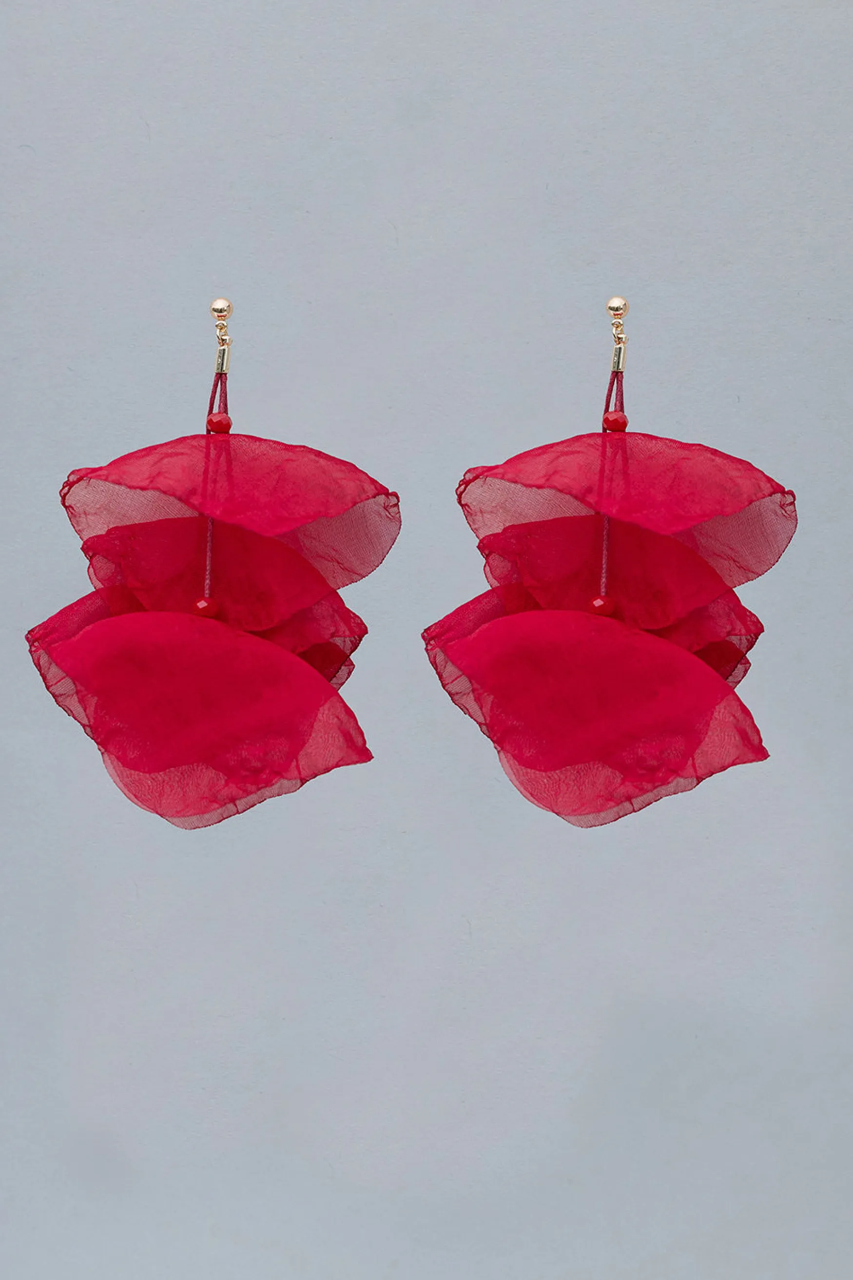 Online BOW19 details Flowy earrings, red w gold