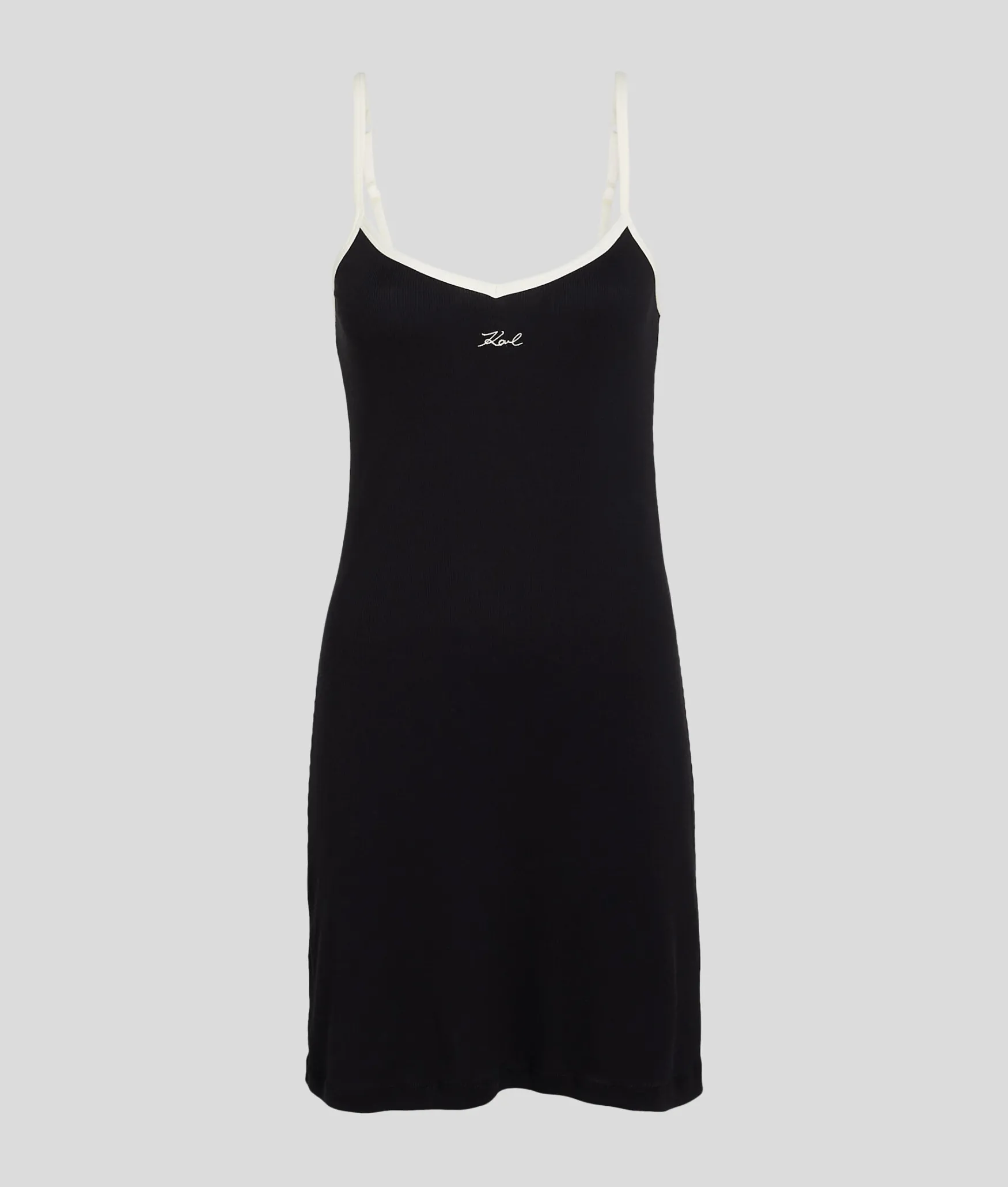 New KARL LAGERFELD Karl logo rib short slipdress, black