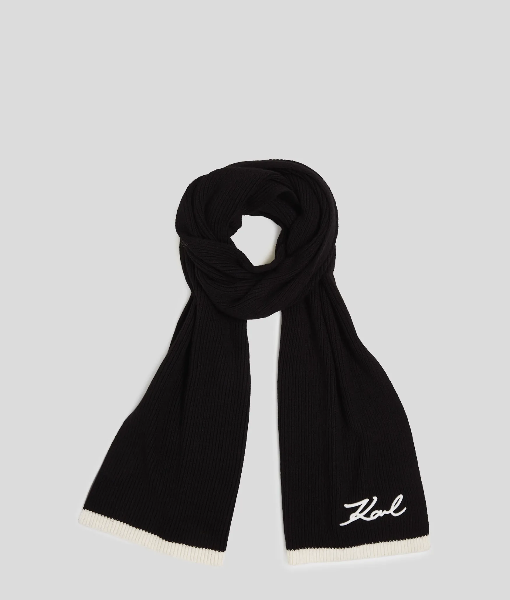 Hot KARL LAGERFELD K/Signature knit scarf, black/white