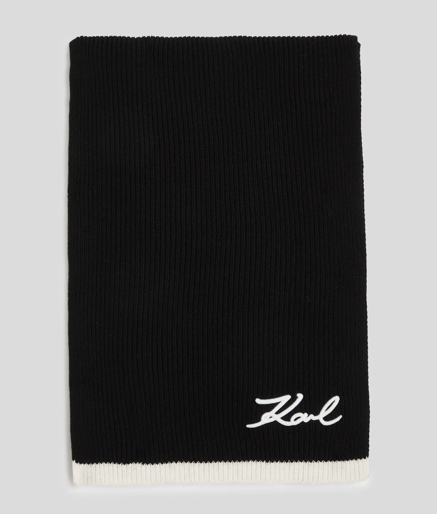 Hot KARL LAGERFELD K/Signature knit scarf, black/white