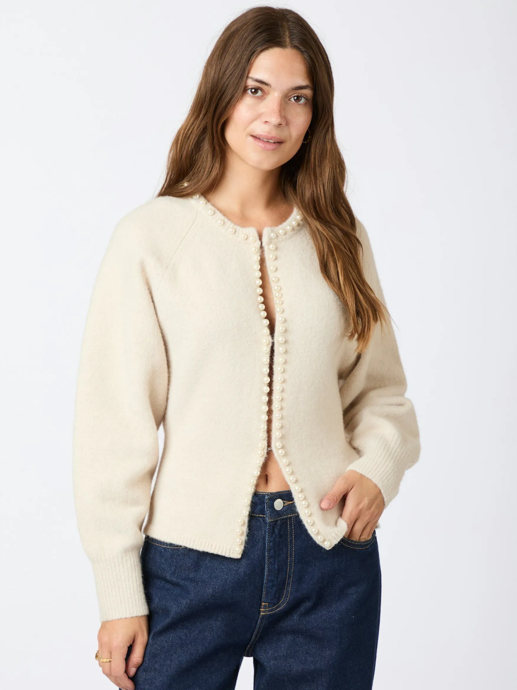 Best Neo Noir Lilly pearl knit cardigan, ivory