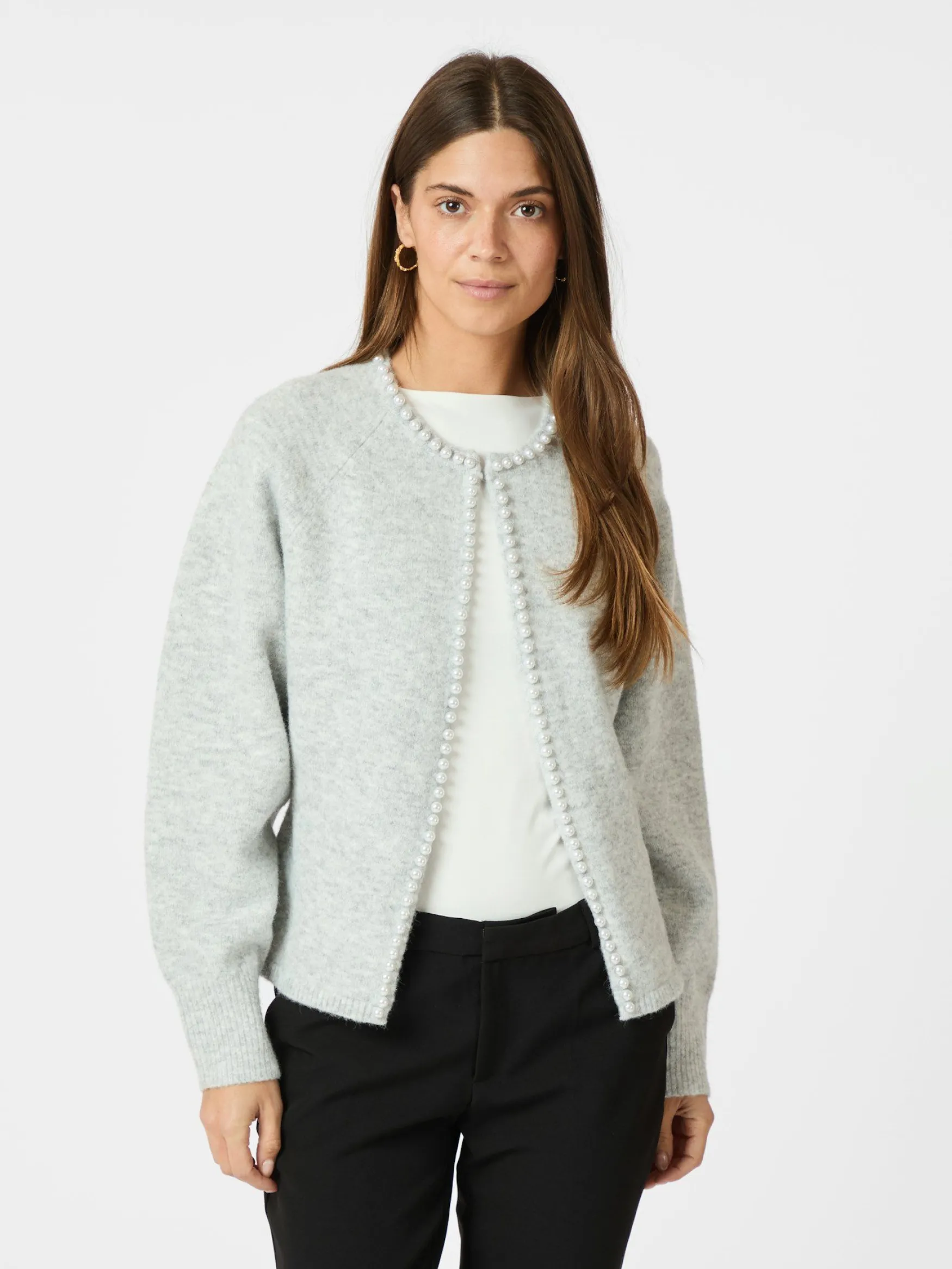 Outlet Neo Noir Lilly pearl knit cardigan, light grey