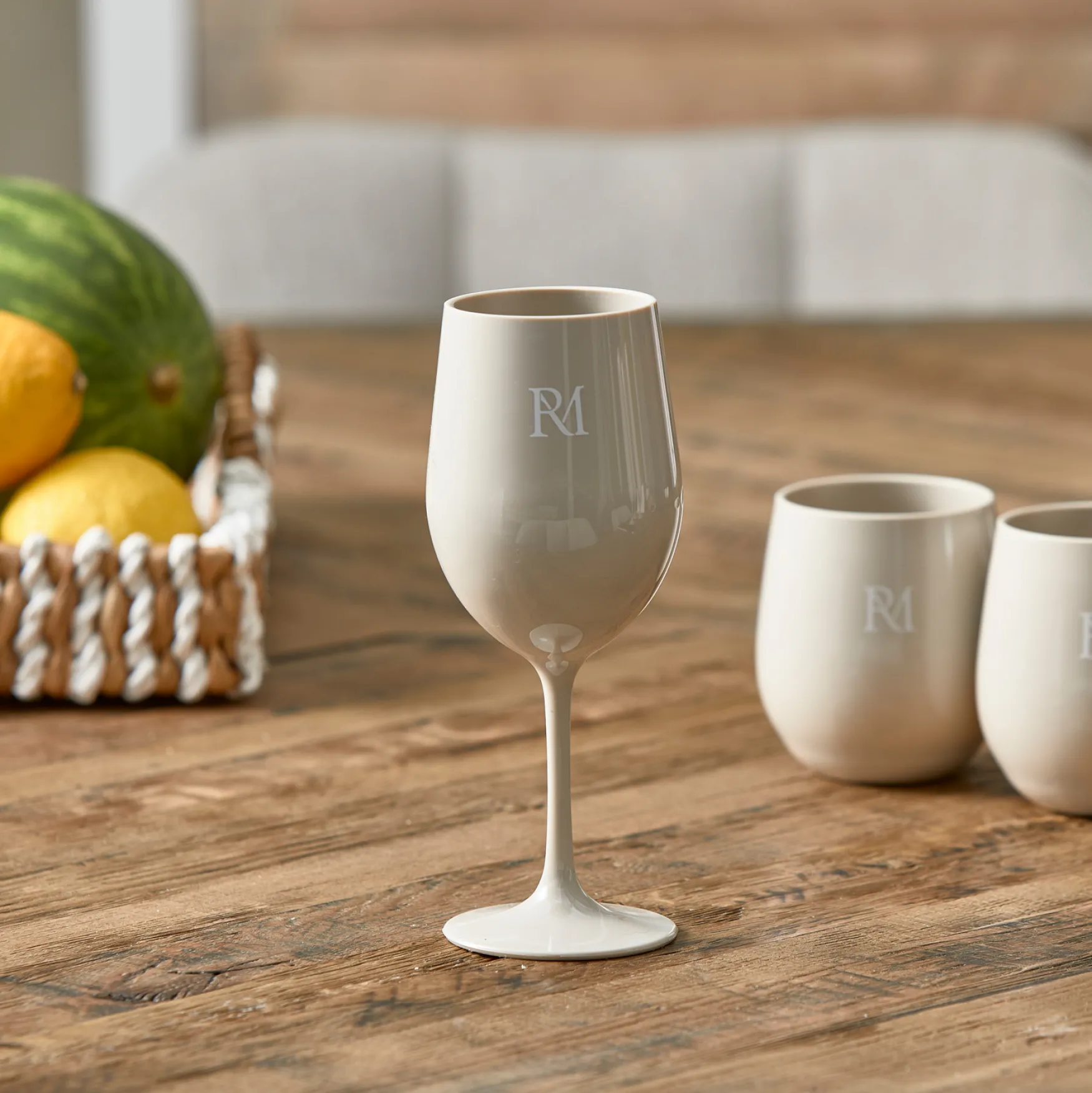 Clearance Rivièra Maison RM monogram outdoor wine glass, flax