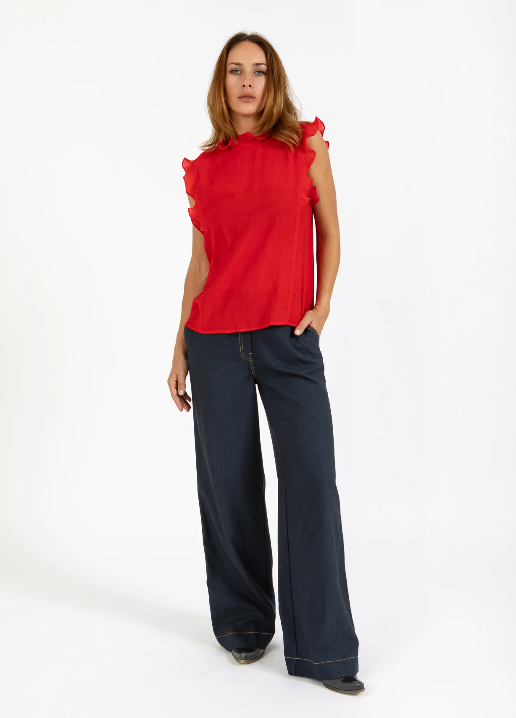 top_with_ruffles_scarlet__3.webp Clearance Coster Copenhagen Top with ruffles, scarlet red