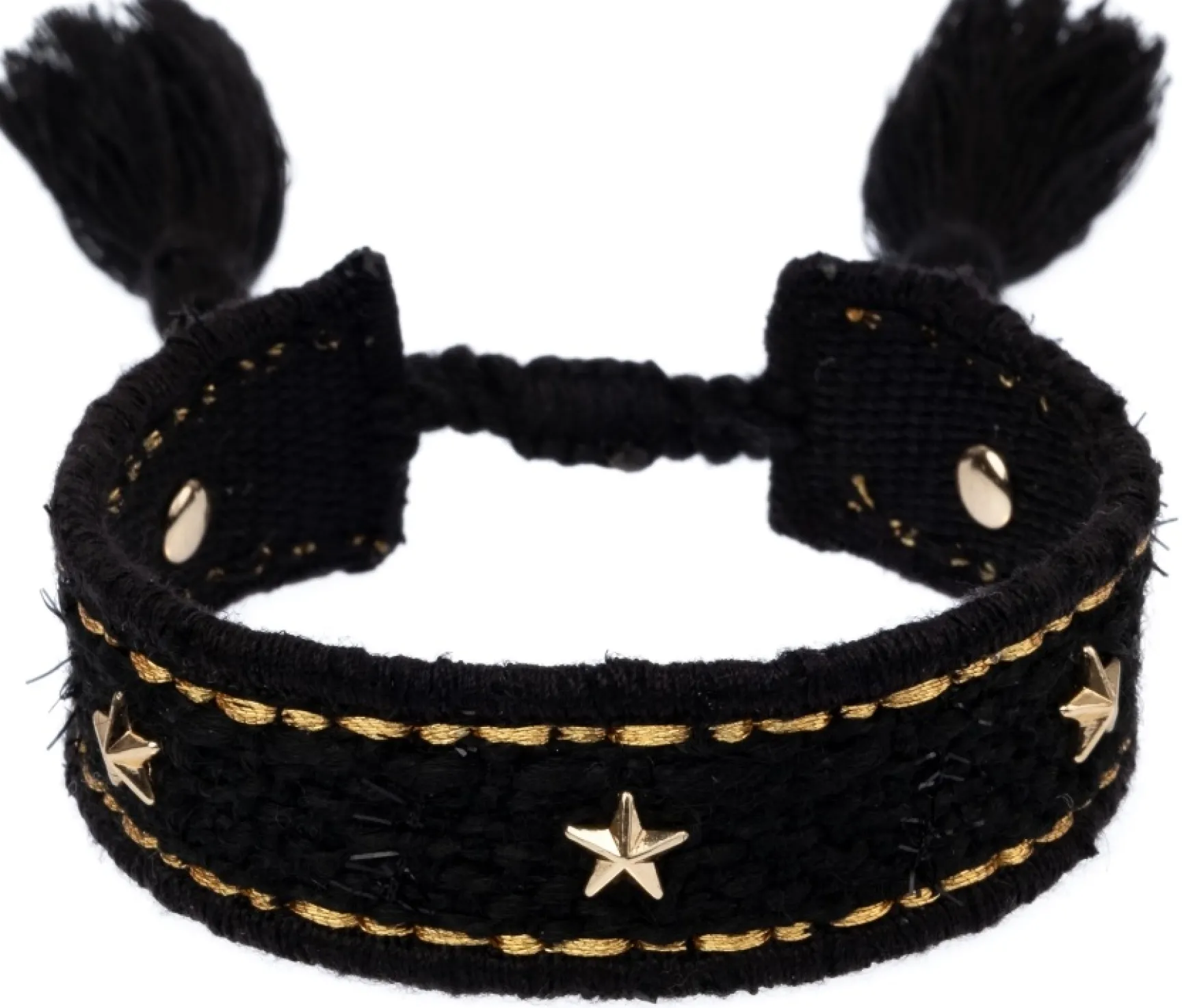 New DARK department Tweed friendship bracelet with stars, black