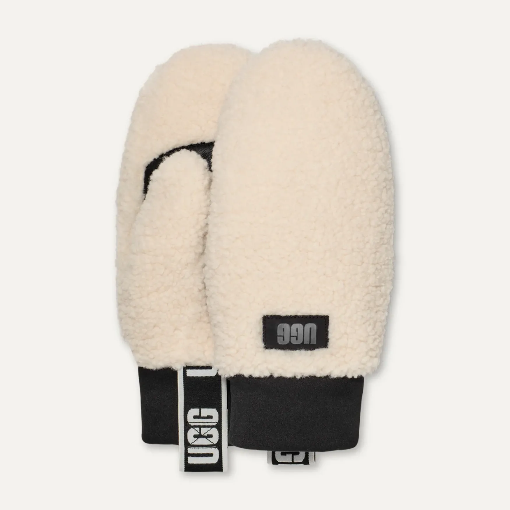 Fashion UGG fluff mitten with logo tape, nimibus